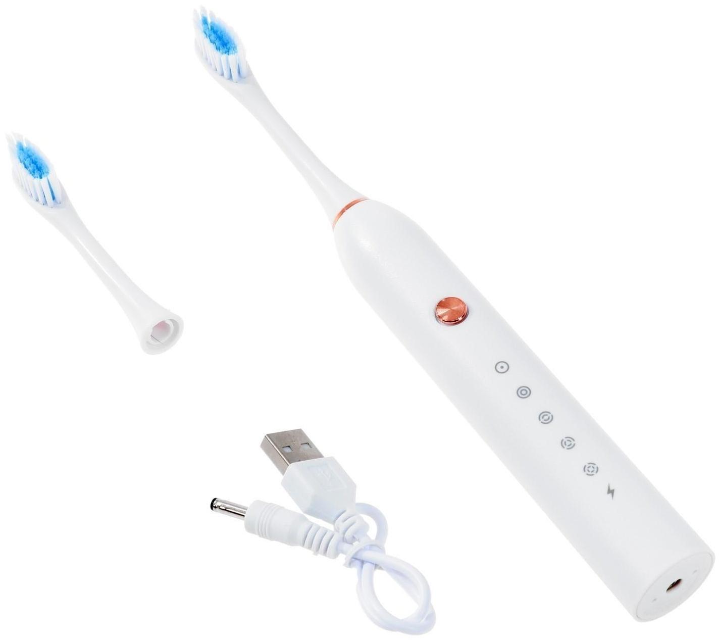 Электрическая зубная щётка Luazon LP-005, вибрационная, 2 насадки, от АКБ, белая