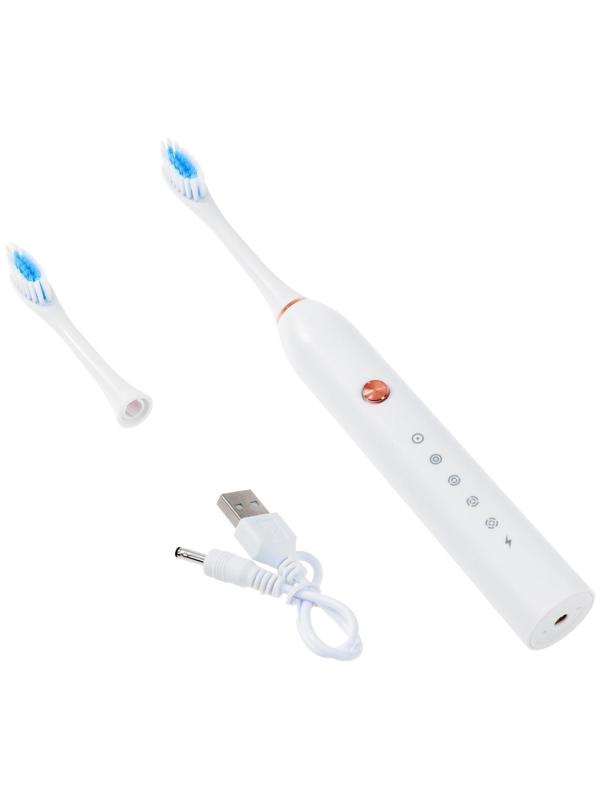 Электрическая зубная щётка Luazon LP-005, вибрационная, 2 насадки, от АКБ, белая