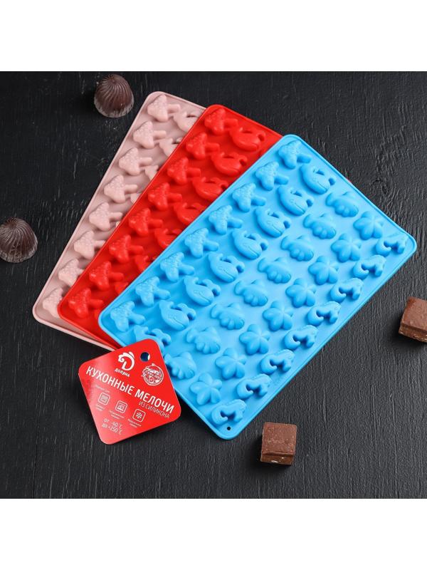 Форма для льда и кондитерских украшений Доляна «Морские секреты», 21,5×13×1 см, силикон, 40 ячеек, цвет МИКС