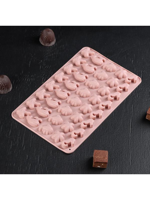 Форма для льда и кондитерских украшений Доляна «Морские секреты», 21,5×13×1 см, силикон, 40 ячеек, цвет МИКС