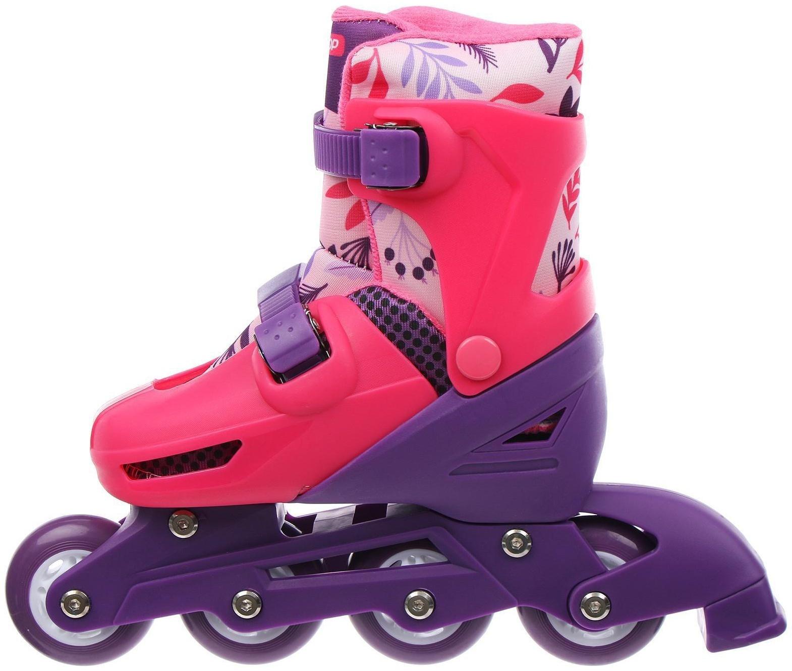 Роликовые коньки раздвижные, р. 34-37, колёса PVC 64 мм, пластик. рама, цвет розовый/фиолетовый