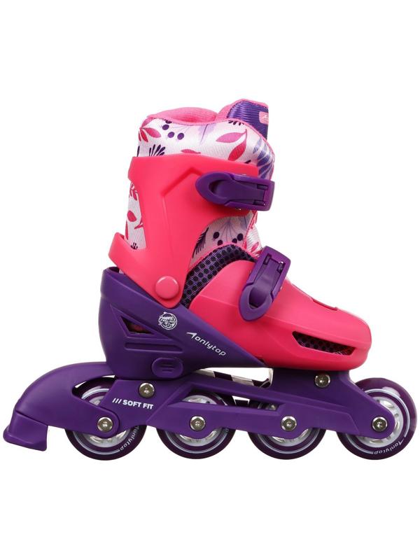 Роликовые коньки раздвижные, р. 34-37, колёса PVC 64 мм, пластик. рама, цвет розовый/фиолетовый