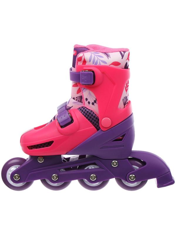 Роликовые коньки раздвижные, р. 34-37, колёса PVC 64 мм, пластик. рама, цвет розовый/фиолетовый