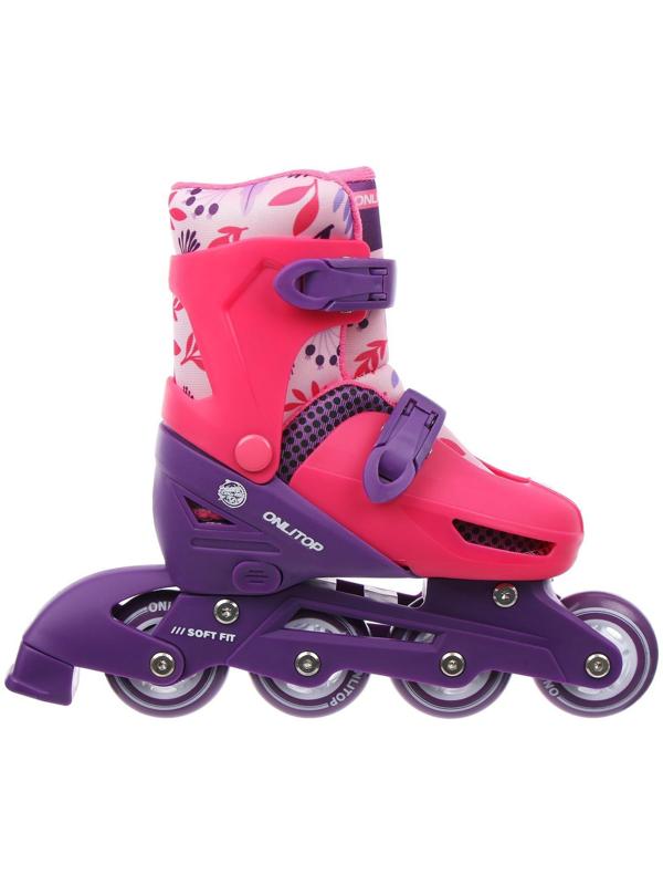 Роликовые коньки раздвижные, р. 34-37, колёса PVC 64 мм, пластик. рама, цвет розовый/фиолетовый