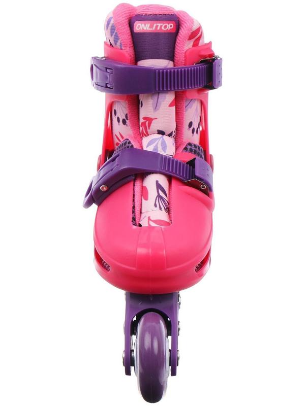 Роликовые коньки раздвижные, р. 34-37, колёса PVC 64 мм, пластик. рама, цвет розовый/фиолетовый
