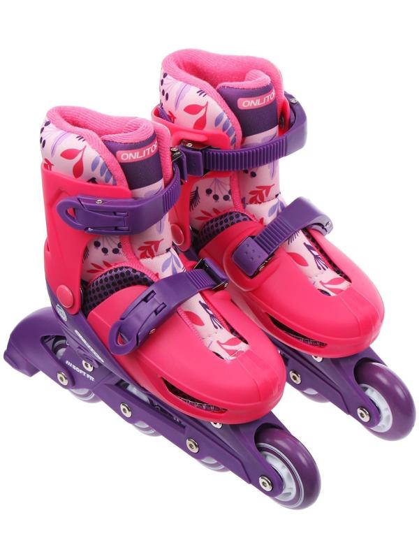 Роликовые коньки раздвижные, р. 34-37, колёса PVC 64 мм, пластик. рама, цвет розовый/фиолетовый