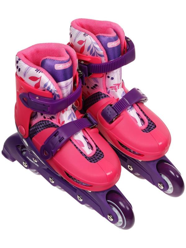 Роликовые коньки раздвижные, р. 34-37, колёса PVC 64 мм, пластик. рама, цвет розовый/фиолетовый