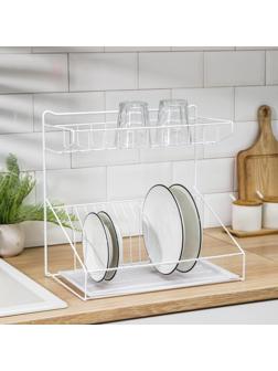 Сушилка для посуды с поддоном, 38×24×37 см, цвет белый