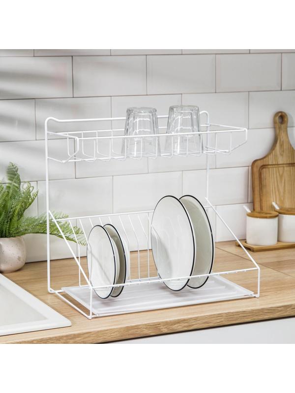 Сушилка для посуды с поддоном, 38×24×37 см, цвет белый