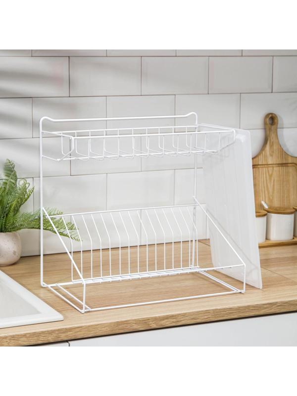Сушилка для посуды с поддоном, 38×24×37 см, цвет белый