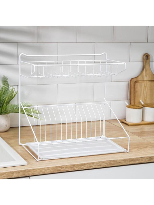 Сушилка для посуды с поддоном, 38×24×37 см, цвет белый