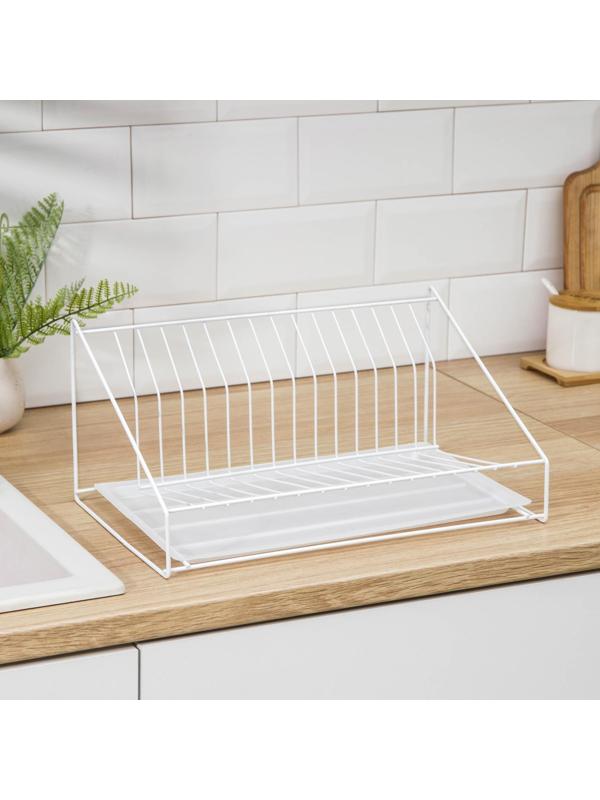 Сушилка для посуды с поддоном, 38×17,5×23,5 см, цвет белый