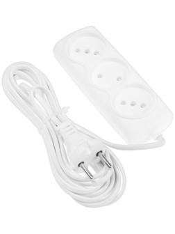 Удлинитель Smartbuy, 3 розетки, 5 м, 6 А, 1350 Вт, ШВВП 2х0.75 мм2, без з/к, белый