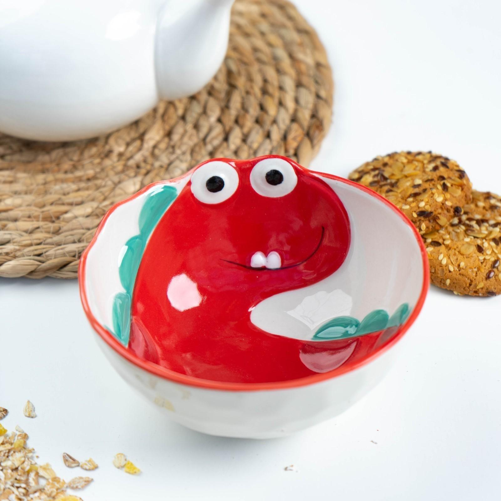 Миска керамическая «Дино», 350 мл, d=12,5 см, цвет красный