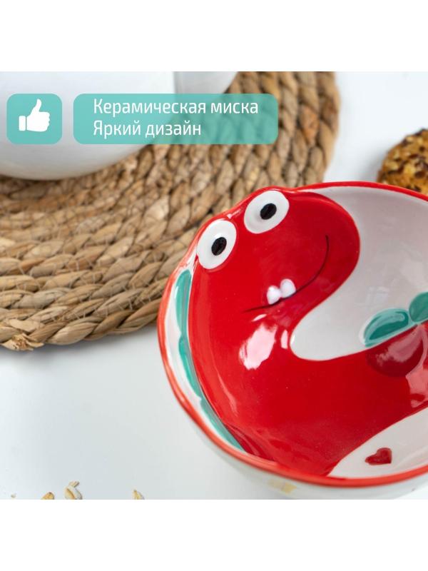 Миска керамическая «Дино», 350 мл, d=12,5 см, цвет красный