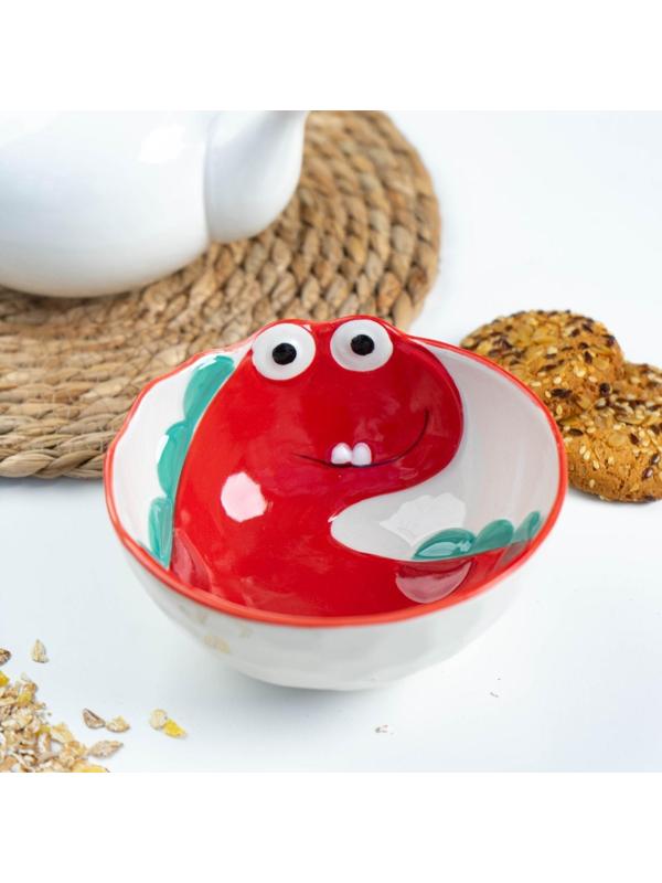 Миска керамическая «Дино», 350 мл, d=12,5 см, цвет красный