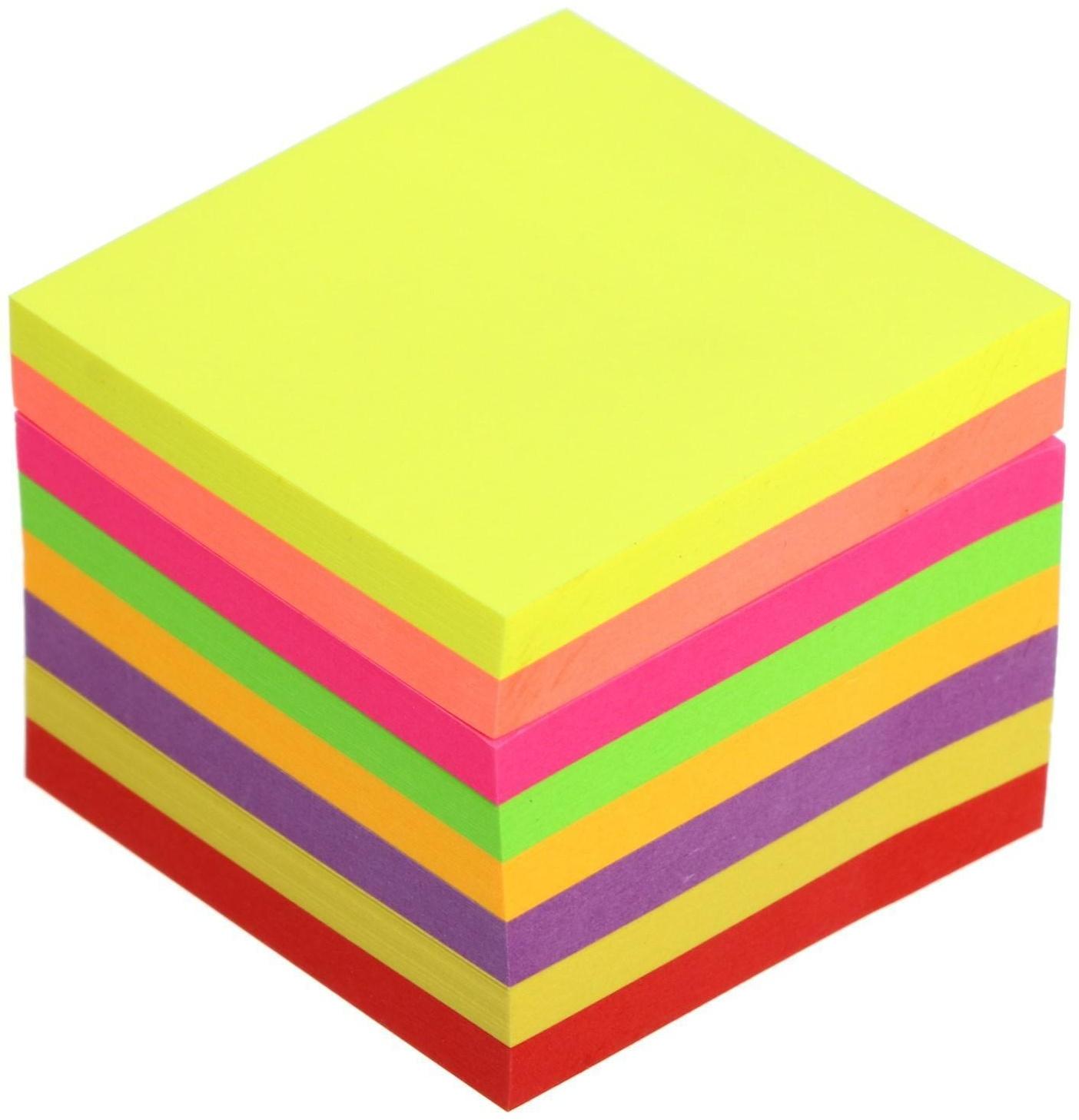 Блок с липким краем 51 мм х 51 мм, 400 листов, флуоресцентный, 8 цветов
