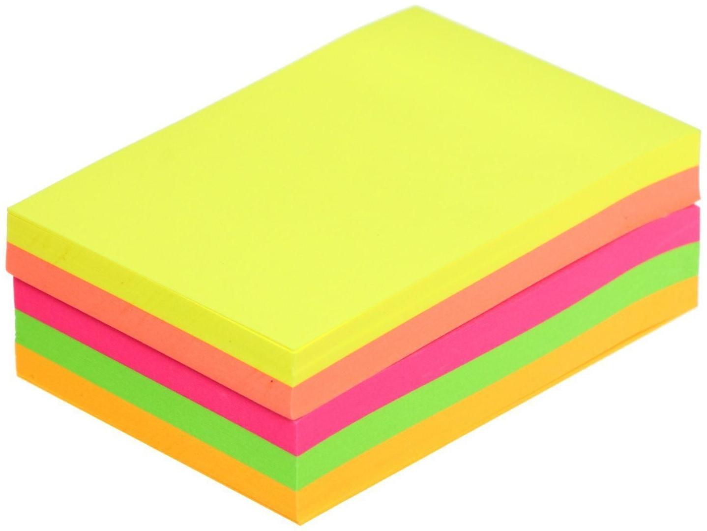 Блок с липким краем 51 мм х 76 мм, 250 листов, флуоресцентный, 5 цветов