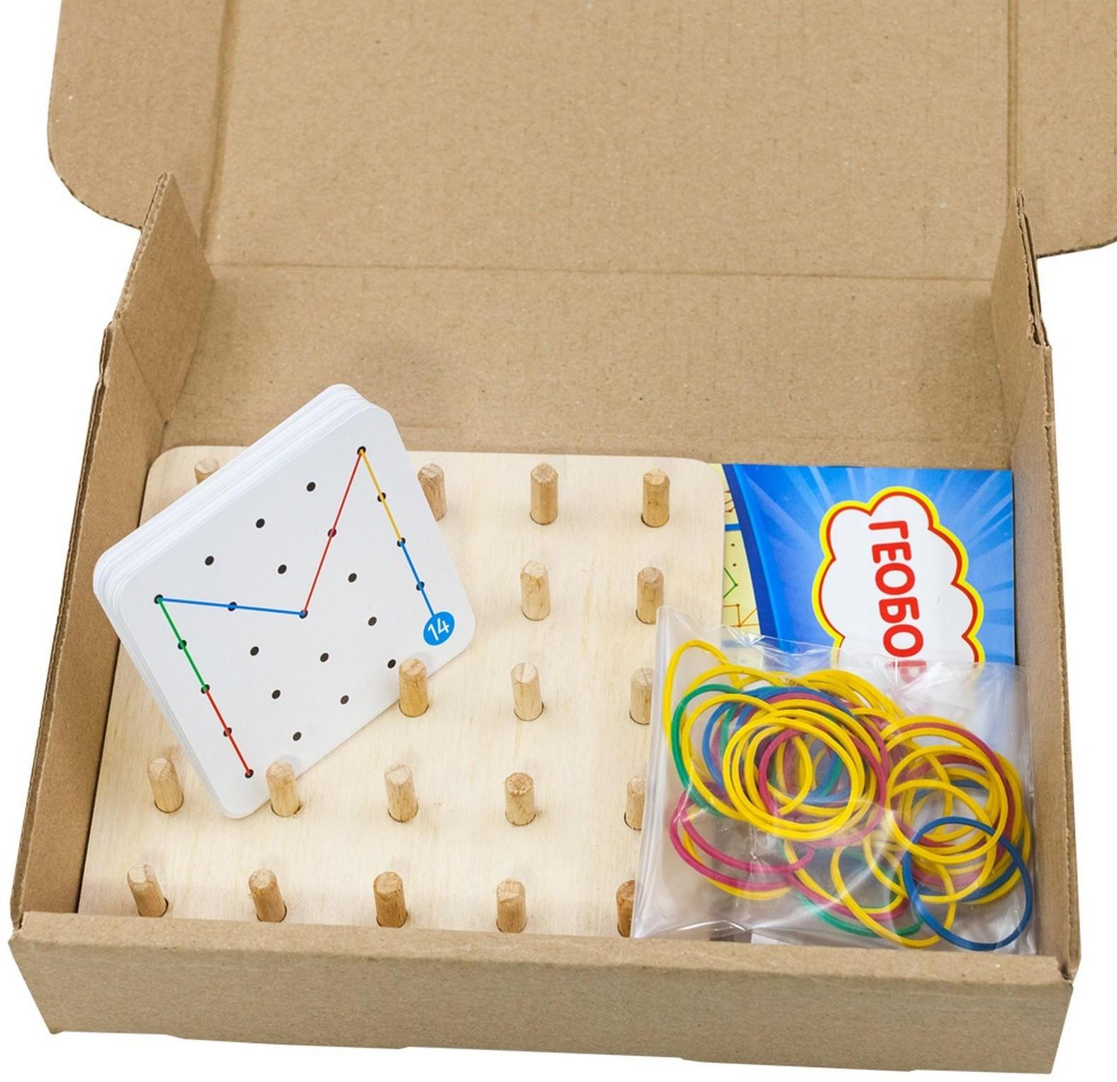 Геоборд основание, инструкция, 20 двусторонних карточек, 50 резинок, 14 × 14 × 2.5 см