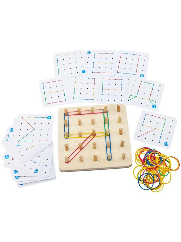 Геоборд основание, инструкция, 20 двусторонних карточек, 50 резинок, 14 × 14 × 2.5 см