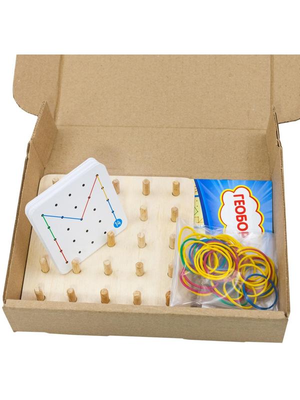 Геоборд основание, инструкция, 20 двусторонних карточек, 50 резинок, 14 × 14 × 2.5 см