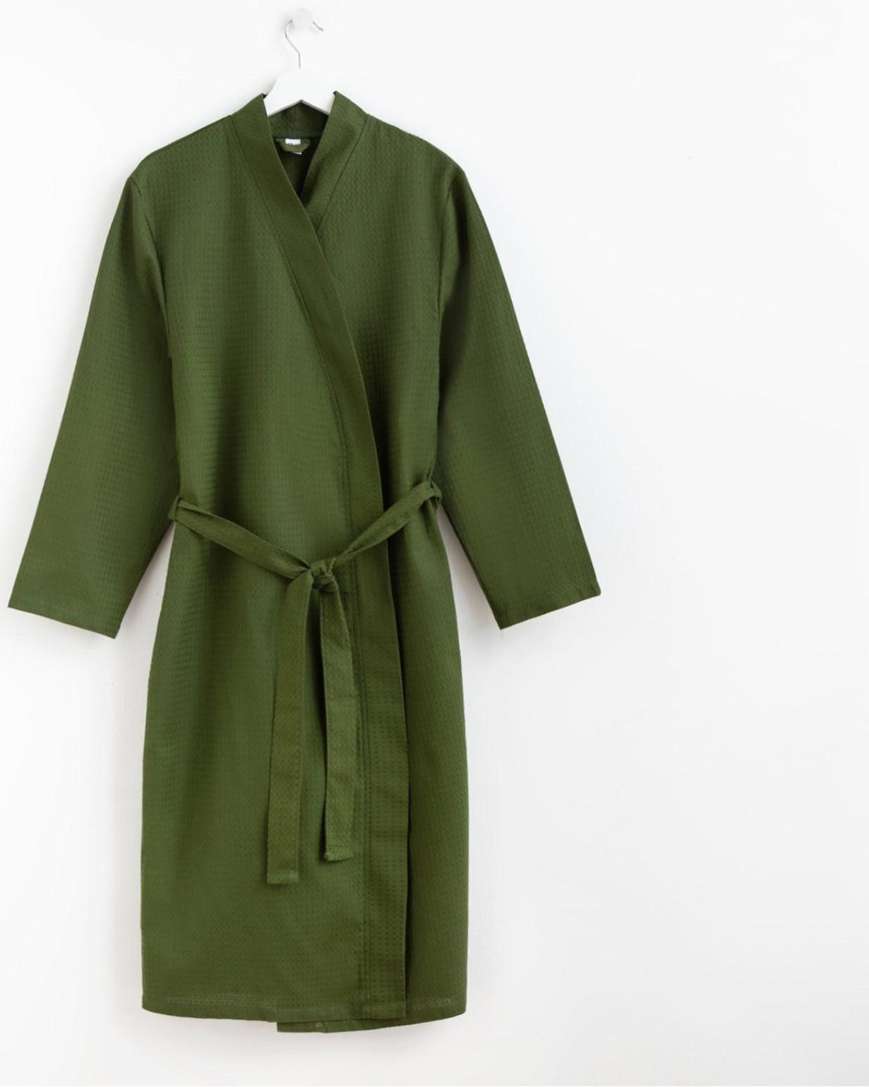 Халат вафельный мужской удлинённый Экономь и Я размер 46-48, цвет хаки, 100% хлопок, 200г/м2