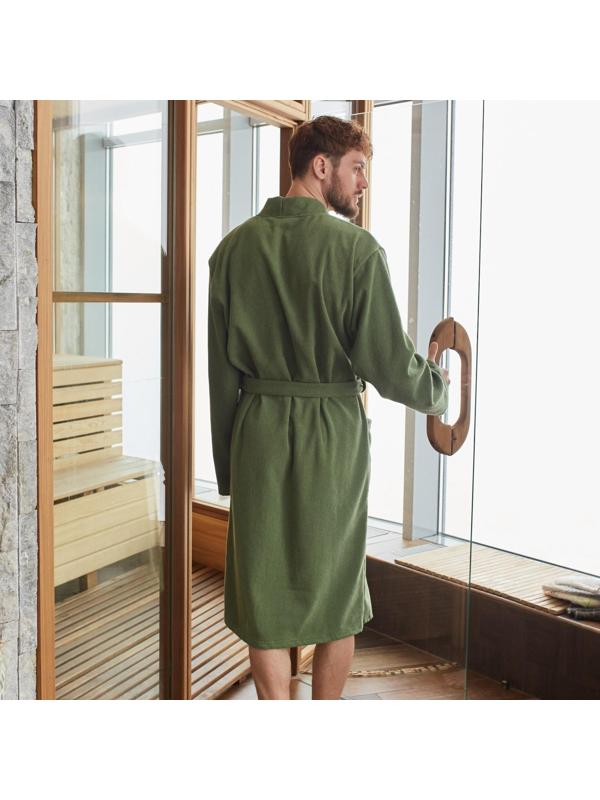 Халат вафельный мужской удлинённый Экономь и Я размер 46-48, цвет хаки, 100% хлопок, 200г/м2