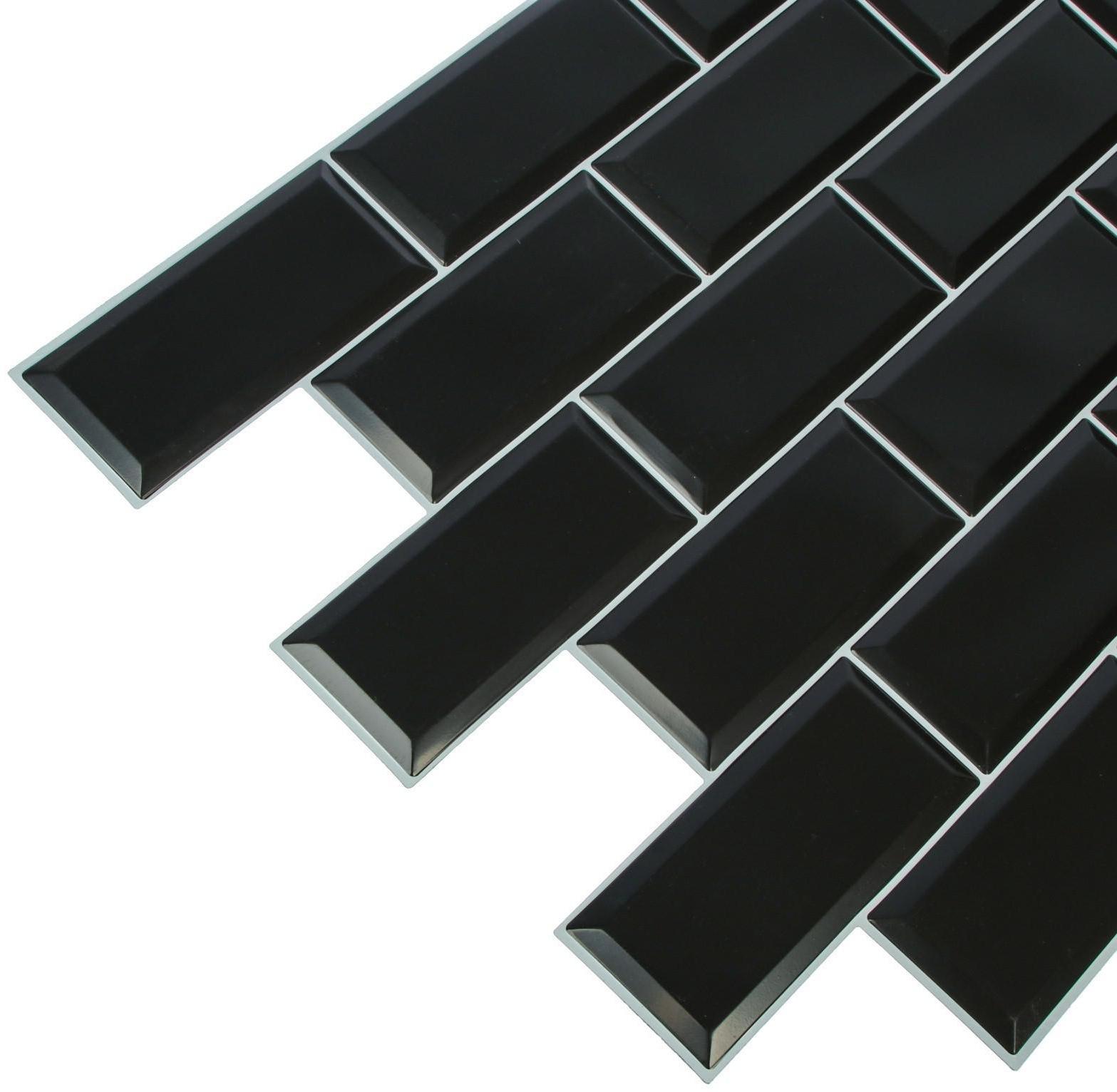 Панель ПВХ Блок чёрный, белый шов 966х484