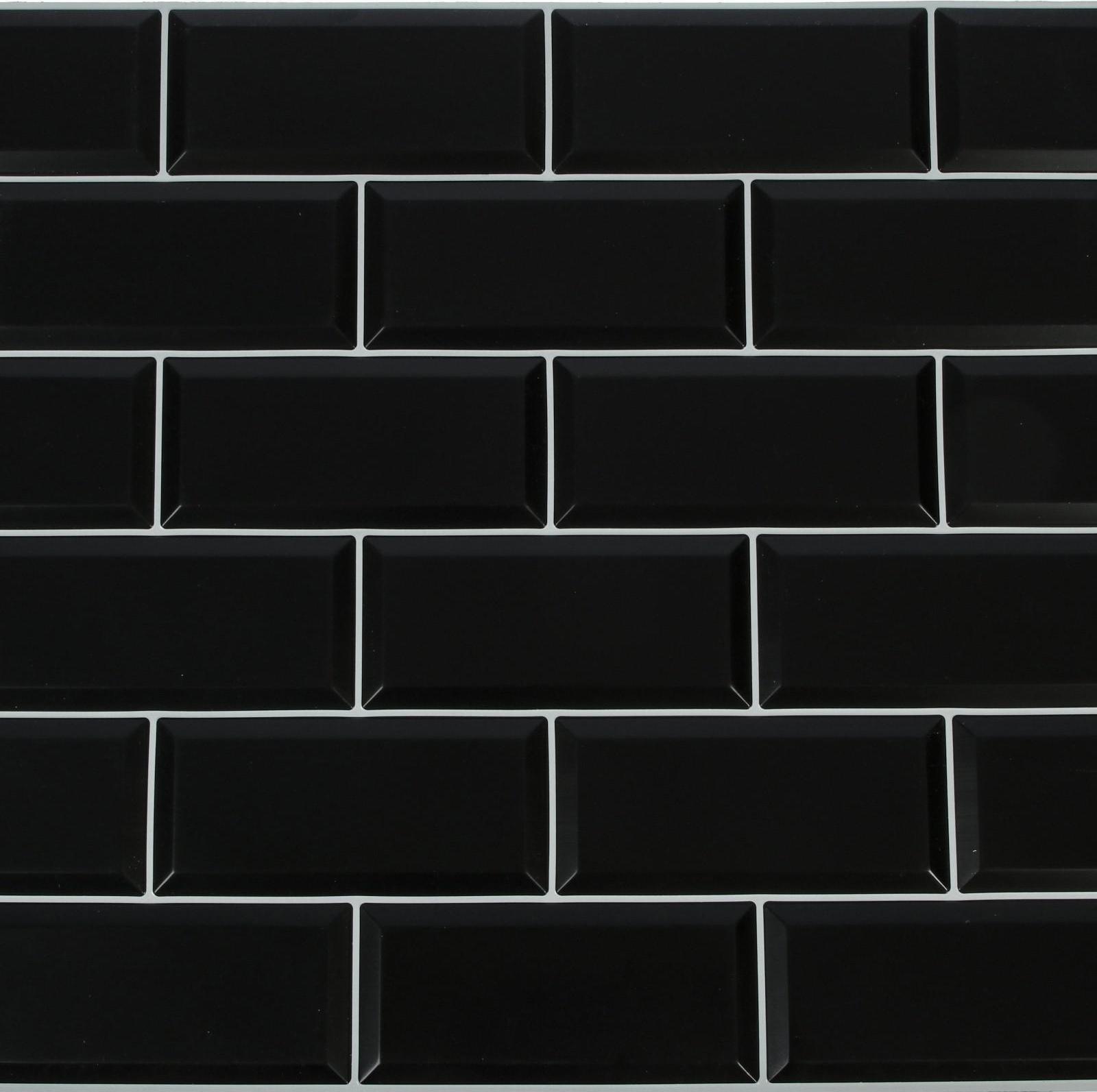 Панель ПВХ Блок чёрный, белый шов 966х484