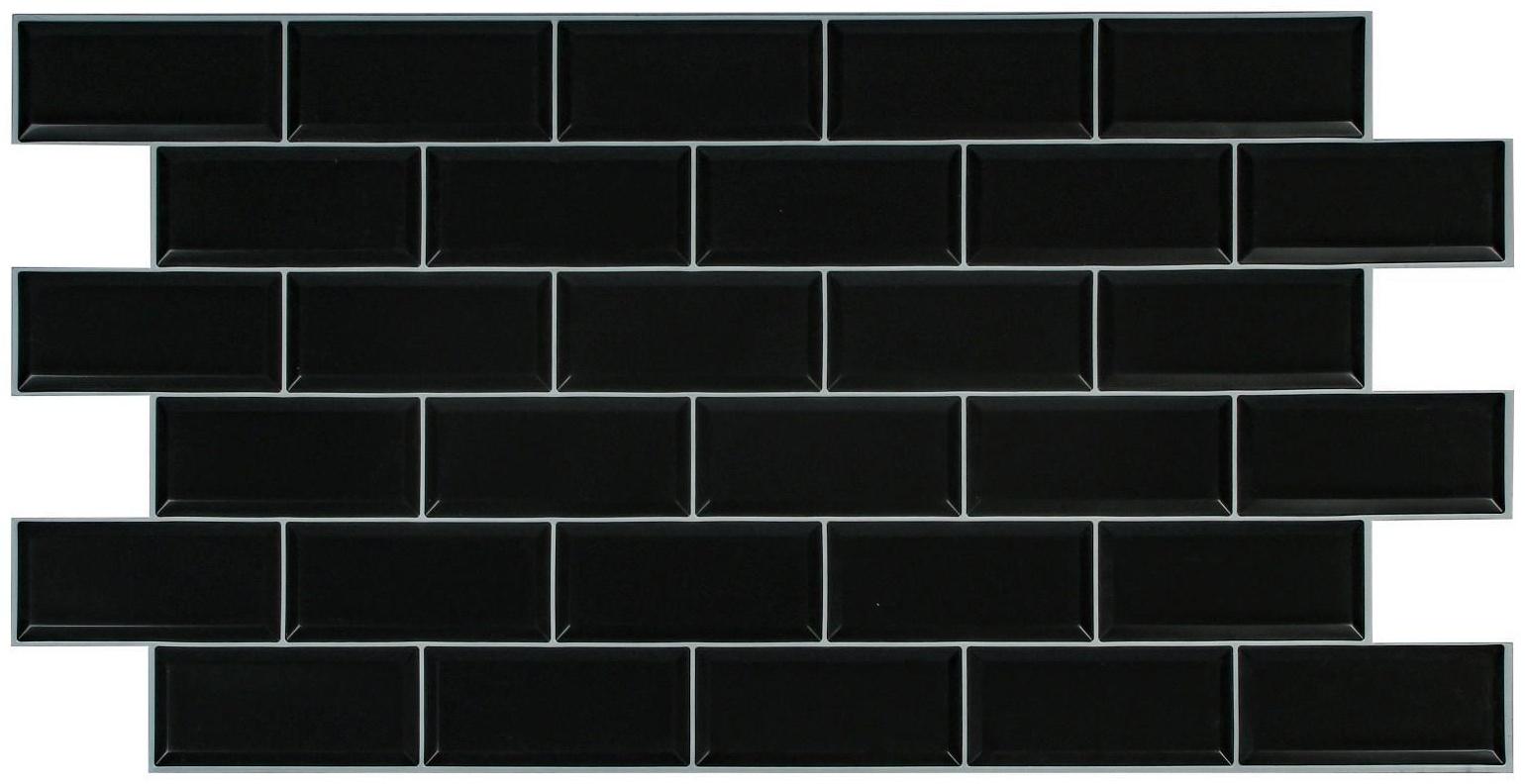 Панель ПВХ Блок чёрный, белый шов 966х484