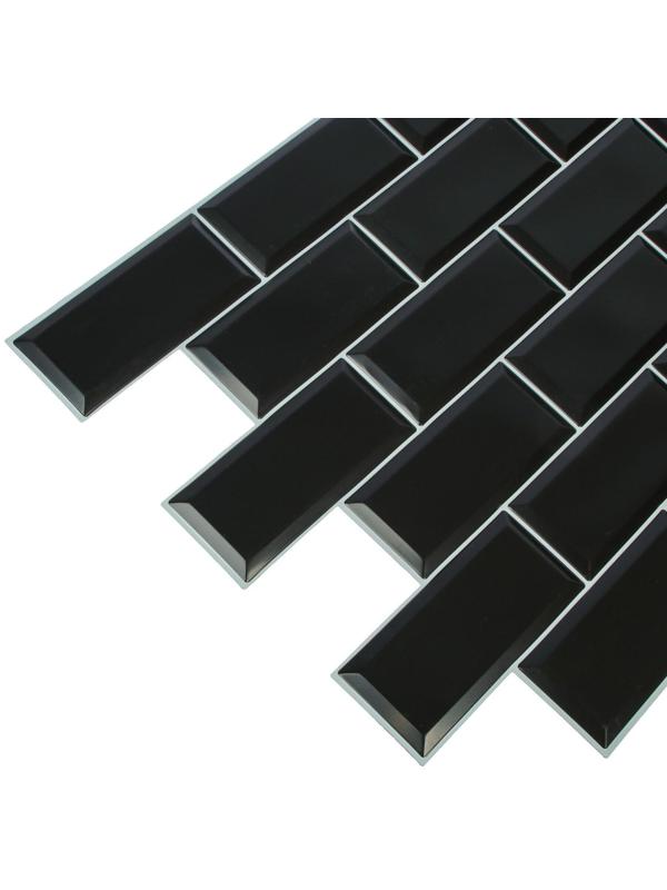 Панель ПВХ Блок чёрный, белый шов 966х484