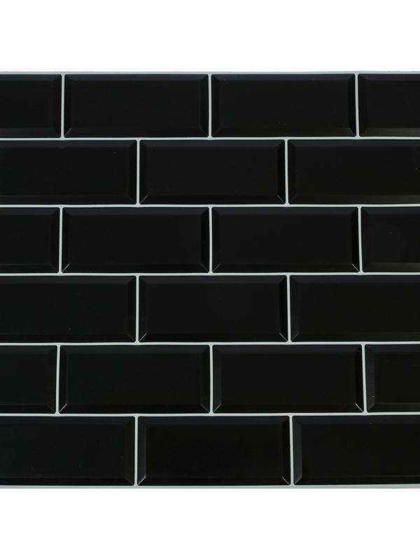 Панель ПВХ Блок чёрный, белый шов 966х484