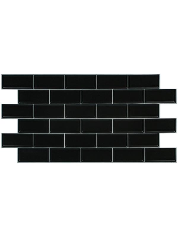 Панель ПВХ Блок чёрный, белый шов 966х484