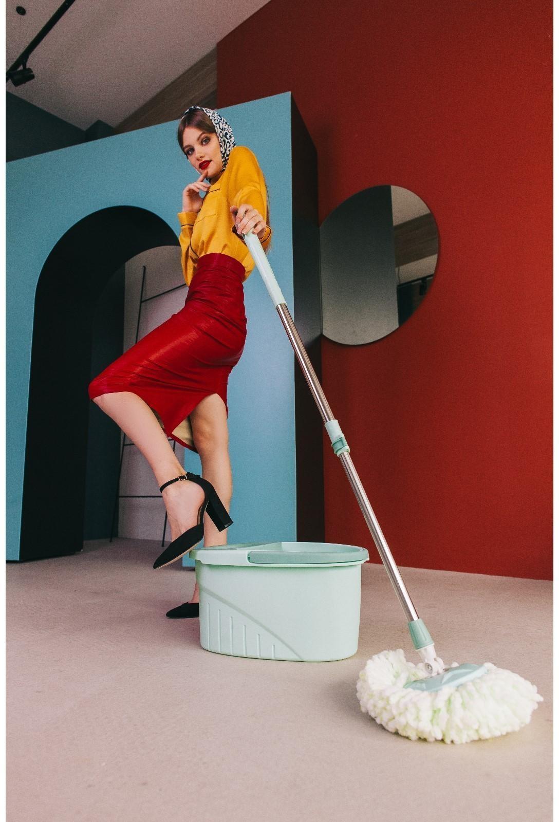 Швабра с отжимом и ведро с металлической центрифугой Доляна, 46×28×24 см, 19,2 л, швабра 16×88(120) см, доп. насадка