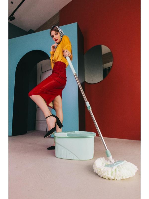 Швабра с отжимом и ведро с металлической центрифугой Доляна, 46×28×24 см, 19,2 л, швабра 16×88(120) см, доп. насадка