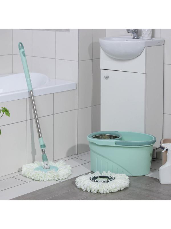 Швабра с отжимом и ведро с металлической центрифугой Доляна, 46×28×24 см, 19,2 л, швабра 16×88(120) см, доп. насадка