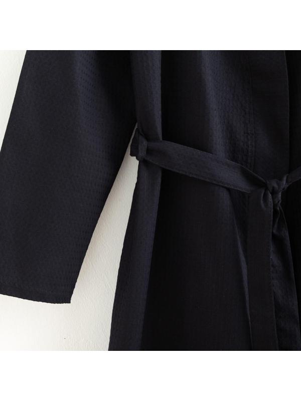 Халат вафельный мужской удлинённый Экономь и Я размер 50-52, цвет чёрный, 100% хлопок, 200г/м2