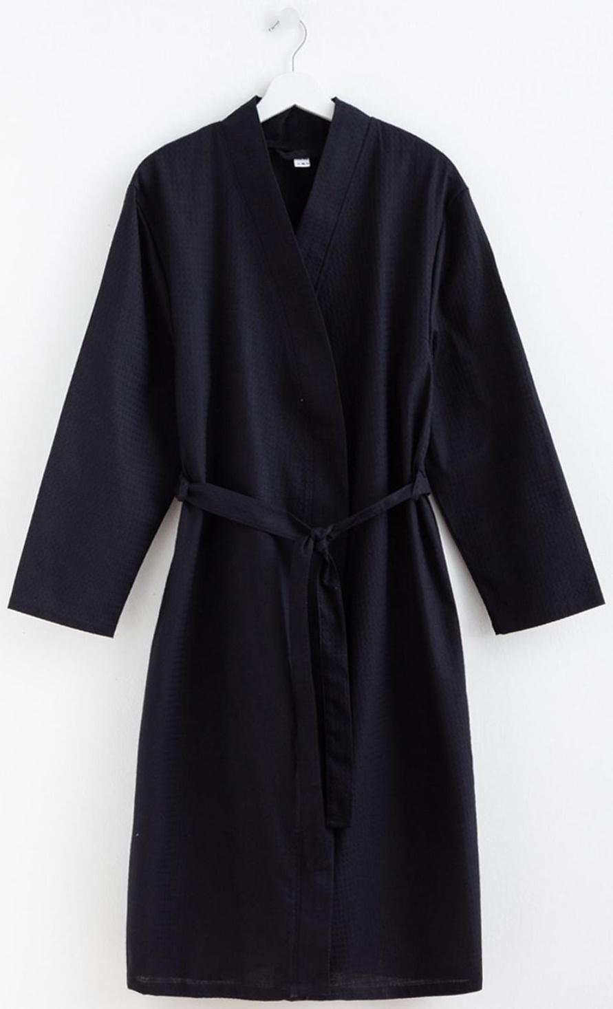 Халат вафельный мужской удлинённый Экономь и Я размер 54-56, цвет чёрный, 100% хлопок, 200г/м2