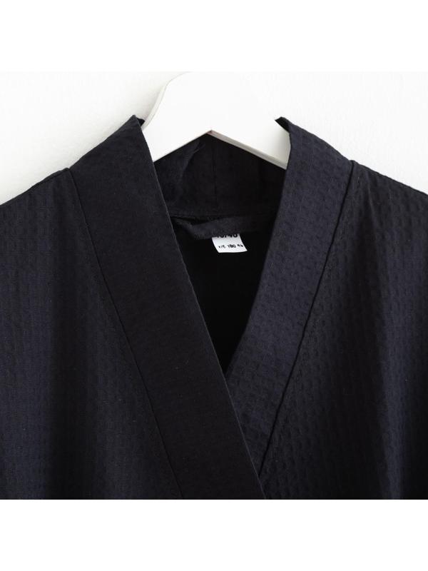 Халат вафельный мужской удлинённый Экономь и Я размер 54-56, цвет чёрный, 100% хлопок, 200г/м2