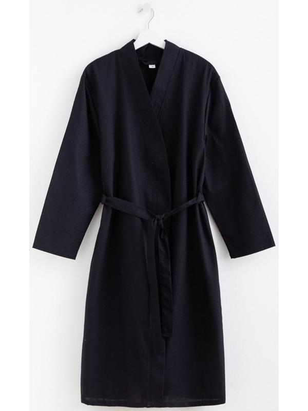 Халат вафельный мужской удлинённый Экономь и Я размер 54-56, цвет чёрный, 100% хлопок, 200г/м2