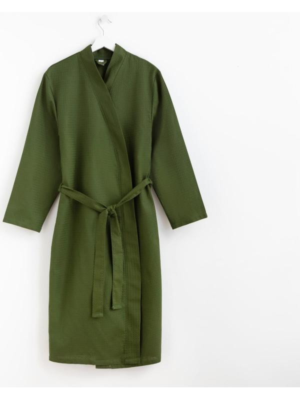 Халат вафельный мужской удлинённый Экономь и Я размер 54-56, цвет хаки, 100% хлопок, 200г/м2