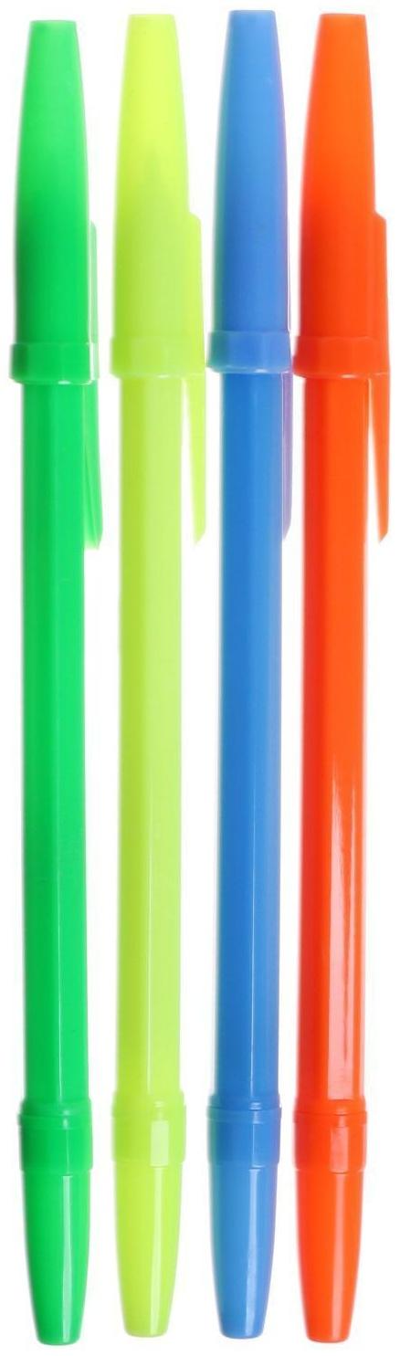 Набор ручек шариковых 4 штуки, стержень 0,7 мм синий, корпус НЕОН