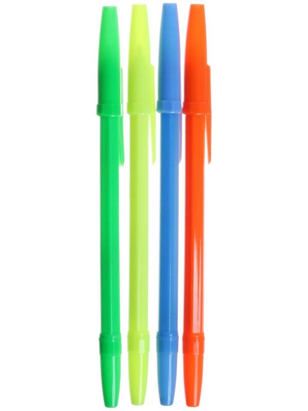 Набор ручек шариковых 4 штуки, стержень 0,7 мм синий, корпус НЕОН