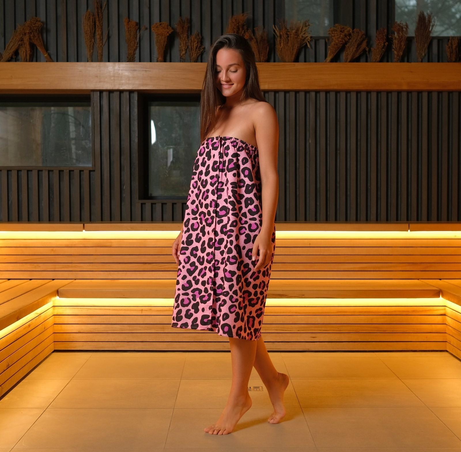 Полотенце для бани Leopard женское парео, 80х150±4 см,хл., ваф. полотно, 160 гр/м2