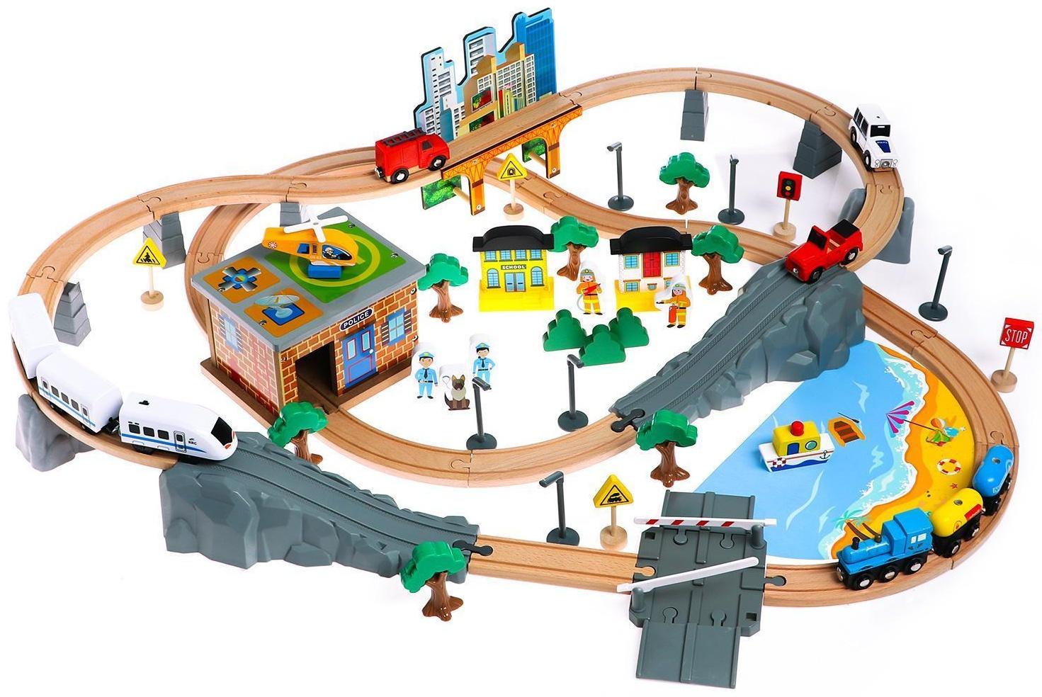 Деревянная игрушка «Железная дорога» 95 деталей, 52,5×33×12,5 см