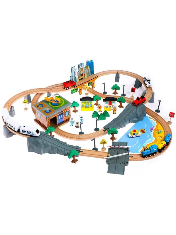 Деревянная игрушка «Железная дорога» 95 деталей, 52,5×33×12,5 см