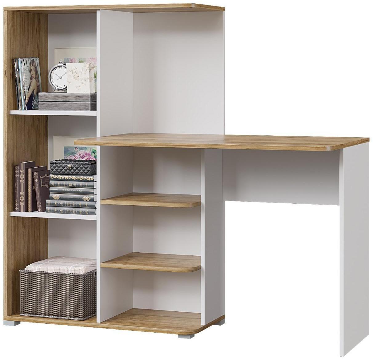 Стол компьютерный Лайт, 1420х356х1282, Белый/Дуб золотой