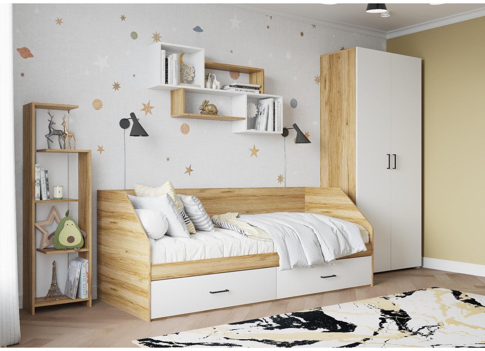 Шкаф 2х ств Лайт, 900х480х2052, Белый/ Дуб золотой