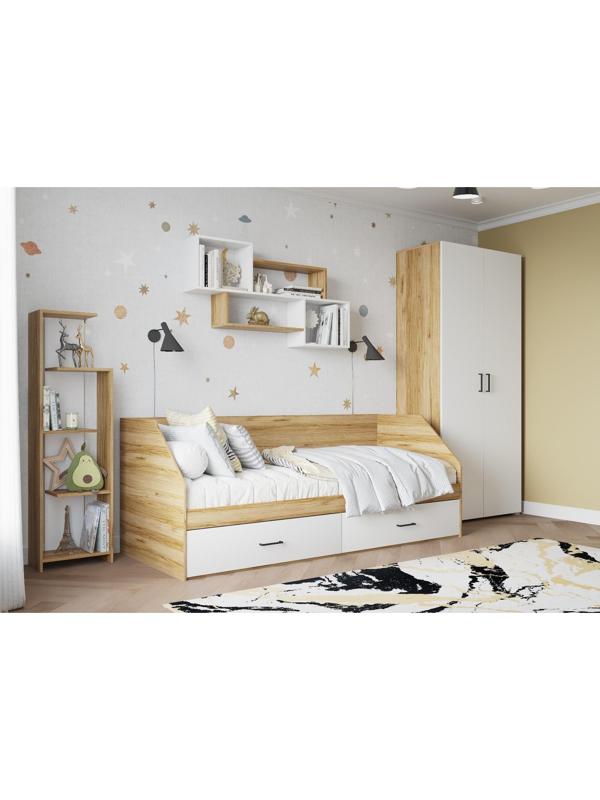 Шкаф 2х ств Лайт, 900х480х2052, Белый/ Дуб золотой