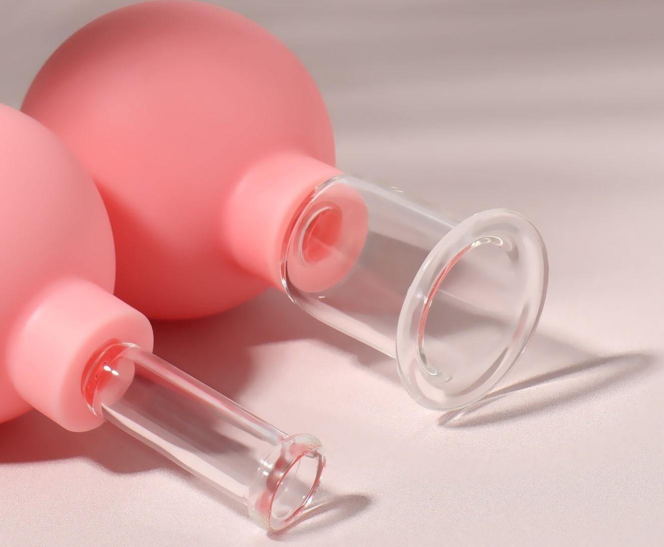 Набор вакуумных банок для массажа, стеклянные, d 1,5/3,5 см, 2 шт, цвет розовый